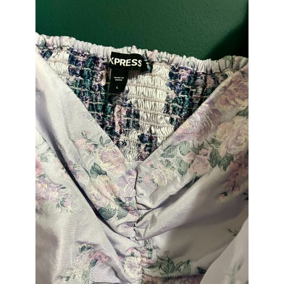 Express Floral Puff Sleeve Ruched Crop Top - Picture 3 of 4